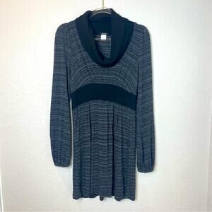 RHAPSODY Black and Gray Heathered Sweater Mini Dress w/Cowl Neck Size L